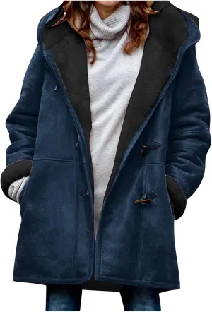 Winter Coats for Women 2024 Warm Sherpa Fleece Lined Distressed Jackets Hooded Parka Faux Suede Pea Coat Outerwear