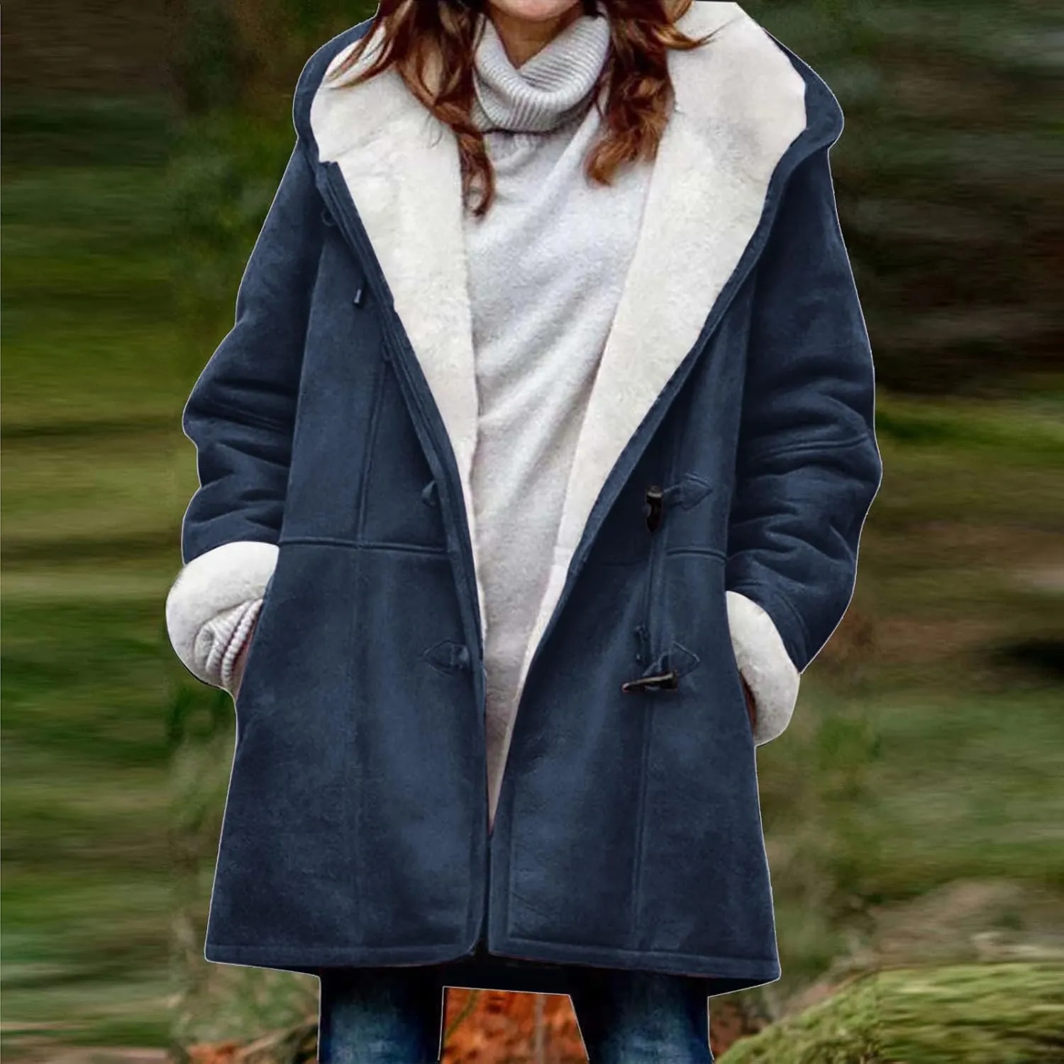 Winter Coats for Women 2024 Warm Sherpa Fleece Lined Distressed Jackets Hooded Parka Faux Suede Pea Coat Outerwear