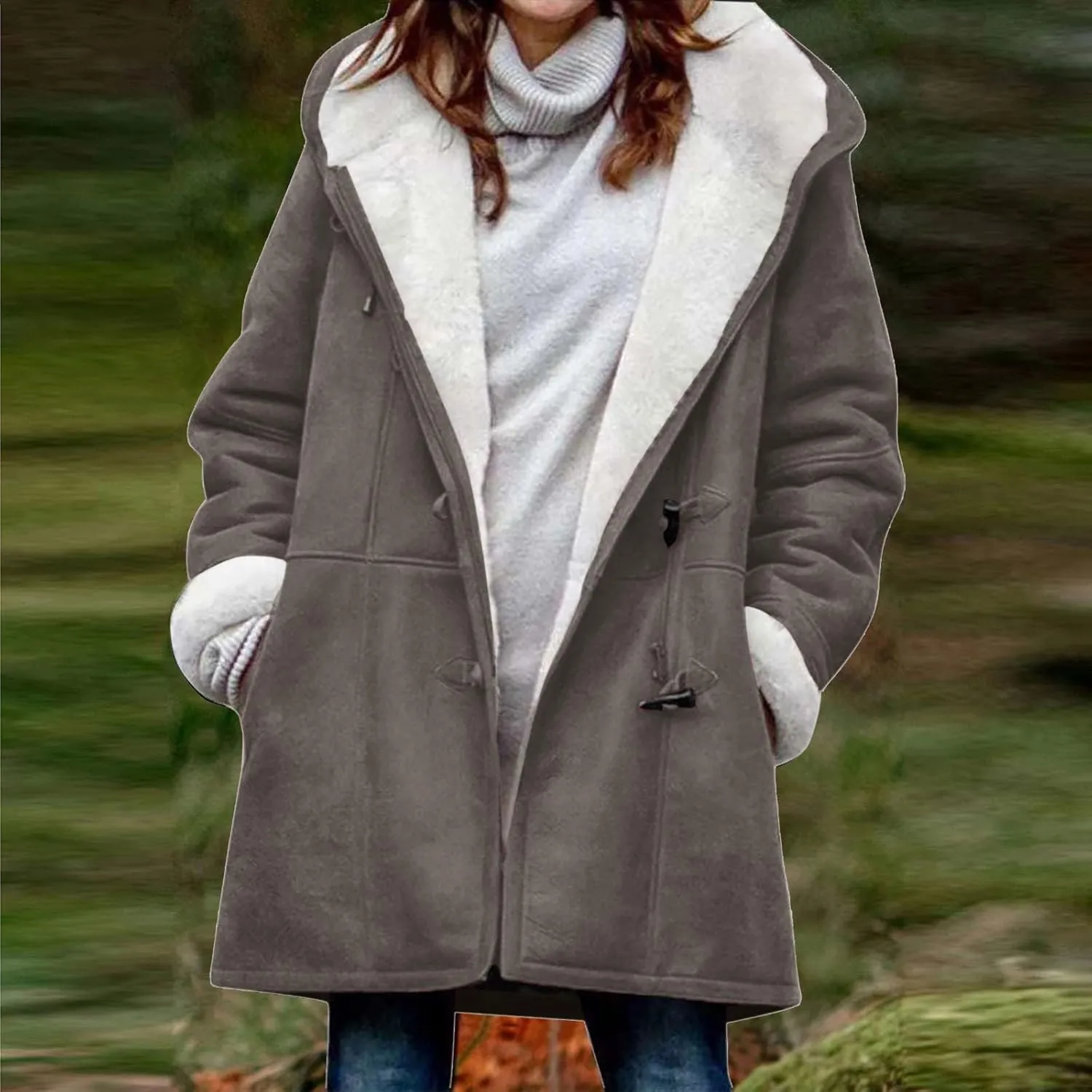 Winter Coats for Women 2024 Warm Sherpa Fleece Lined Distressed Jackets Hooded Parka Faux Suede Pea Coat Outerwear