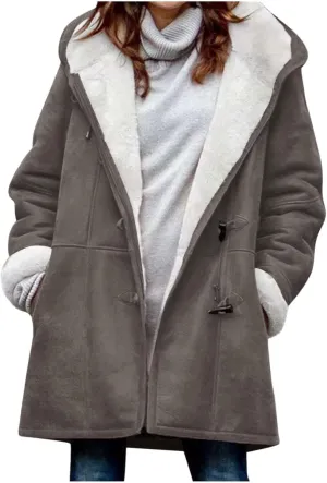 Winter Coats for Women 2024 Warm Sherpa Fleece Lined Distressed Jackets Hooded Parka Faux Suede Pea Coat Outerwear