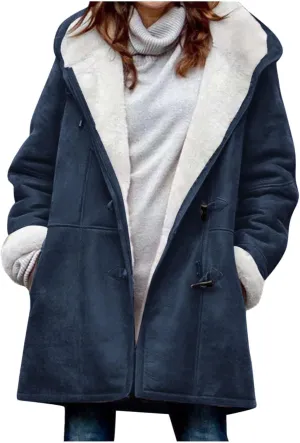 Winter Coats for Women 2024 Warm Sherpa Fleece Lined Distressed Jackets Hooded Parka Faux Suede Pea Coat Outerwear