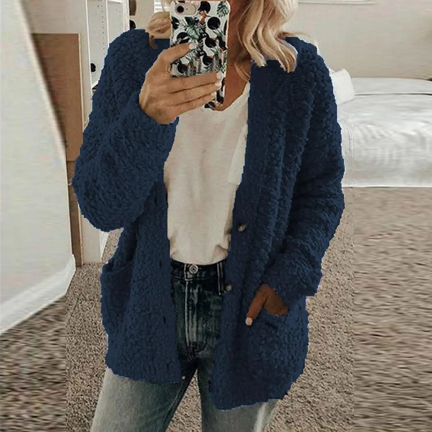 Winter Coats for Women Fleece Jacket Warm Casual Coats with Pockets Long Sleeve Button Down Cardigans Sweaters