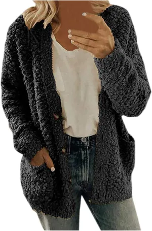 Winter Coats for Women Fleece Jacket Warm Casual Coats with Pockets Long Sleeve Button Down Cardigans Sweaters