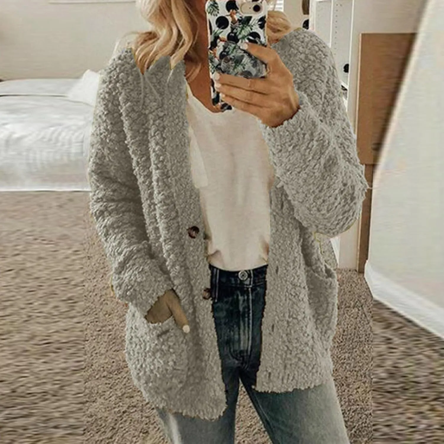 Winter Coats for Women Fleece Jacket Warm Casual Coats with Pockets Long Sleeve Button Down Cardigans Sweaters