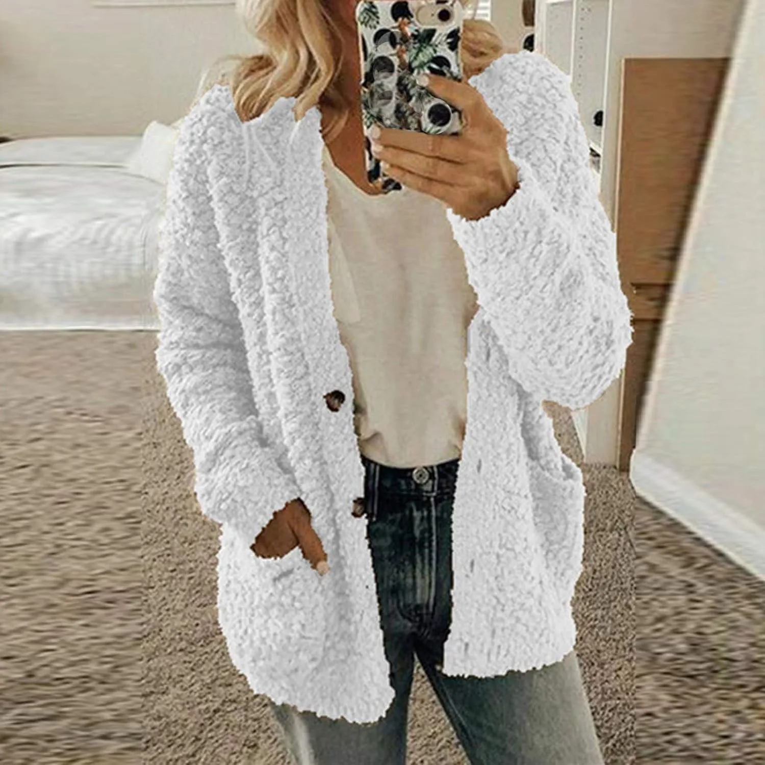 Winter Coats for Women Fleece Jacket Warm Casual Coats with Pockets Long Sleeve Button Down Cardigans Sweaters