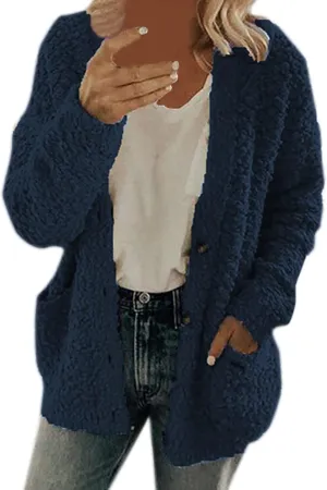 Winter Coats for Women Fleece Jacket Warm Casual Coats with Pockets Long Sleeve Button Down Cardigans Sweaters
