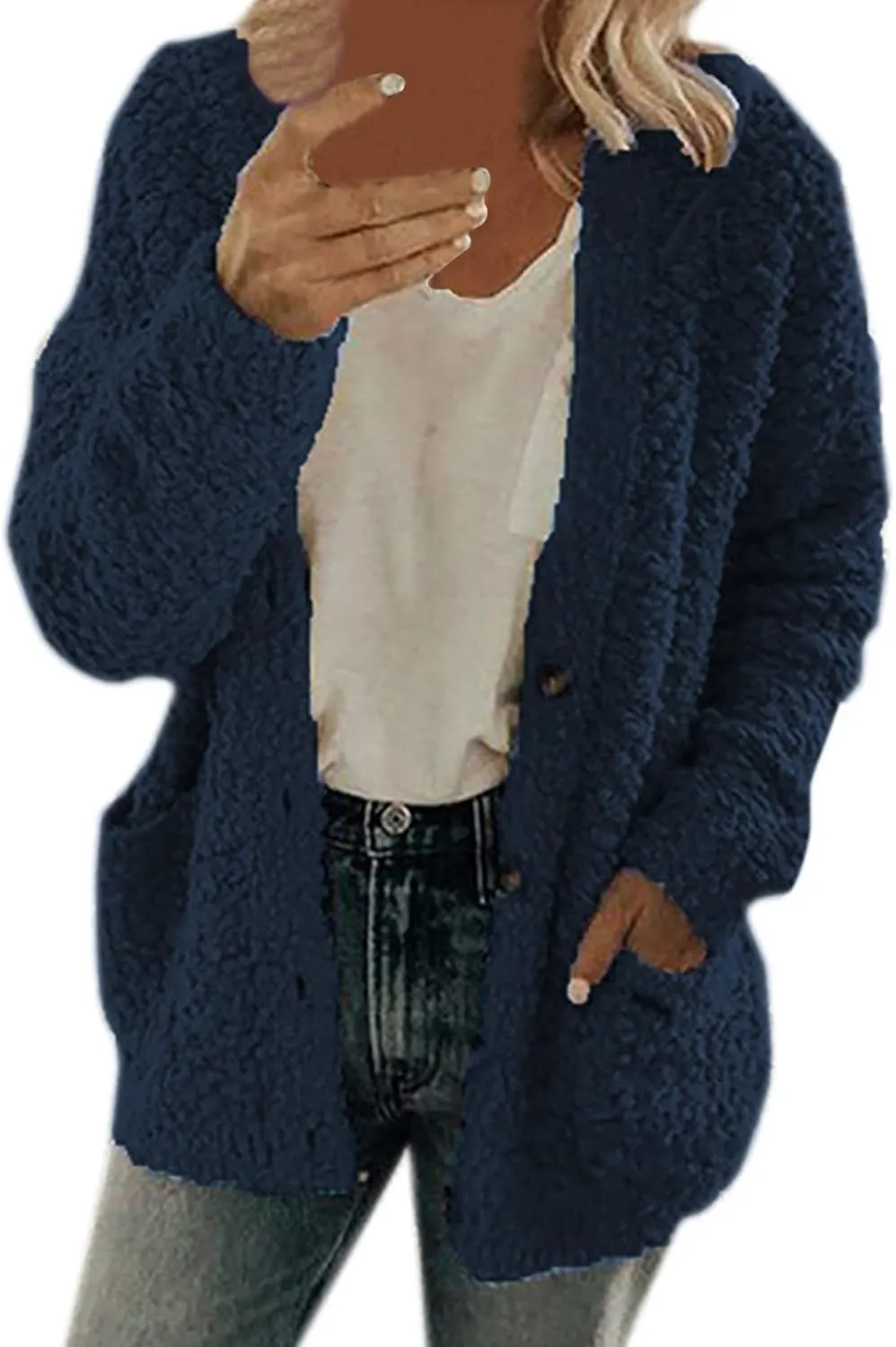 Winter Coats for Women Fleece Jacket Warm Casual Coats with Pockets Long Sleeve Button Down Cardigans Sweaters