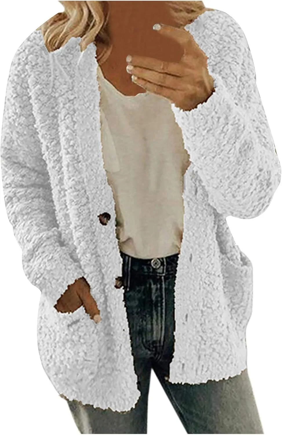 Winter Coats for Women Fleece Jacket Warm Casual Coats with Pockets Long Sleeve Button Down Cardigans Sweaters