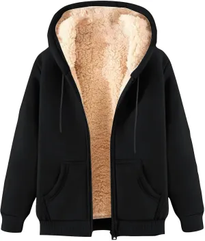 Winter Coats for Women Full Zip Sherpa Lined Hoodie Plain Warm Fleece Jacket Lightweight Versatile Sweatshirts