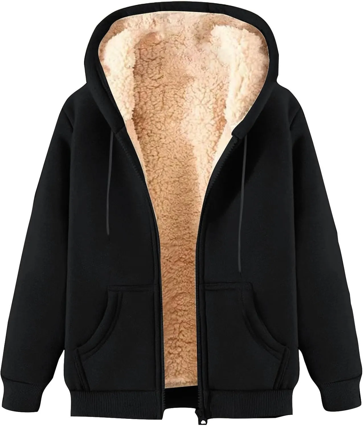 Winter Coats for Women Full Zip Sherpa Lined Hoodie Plain Warm Fleece Jacket Lightweight Versatile Sweatshirts