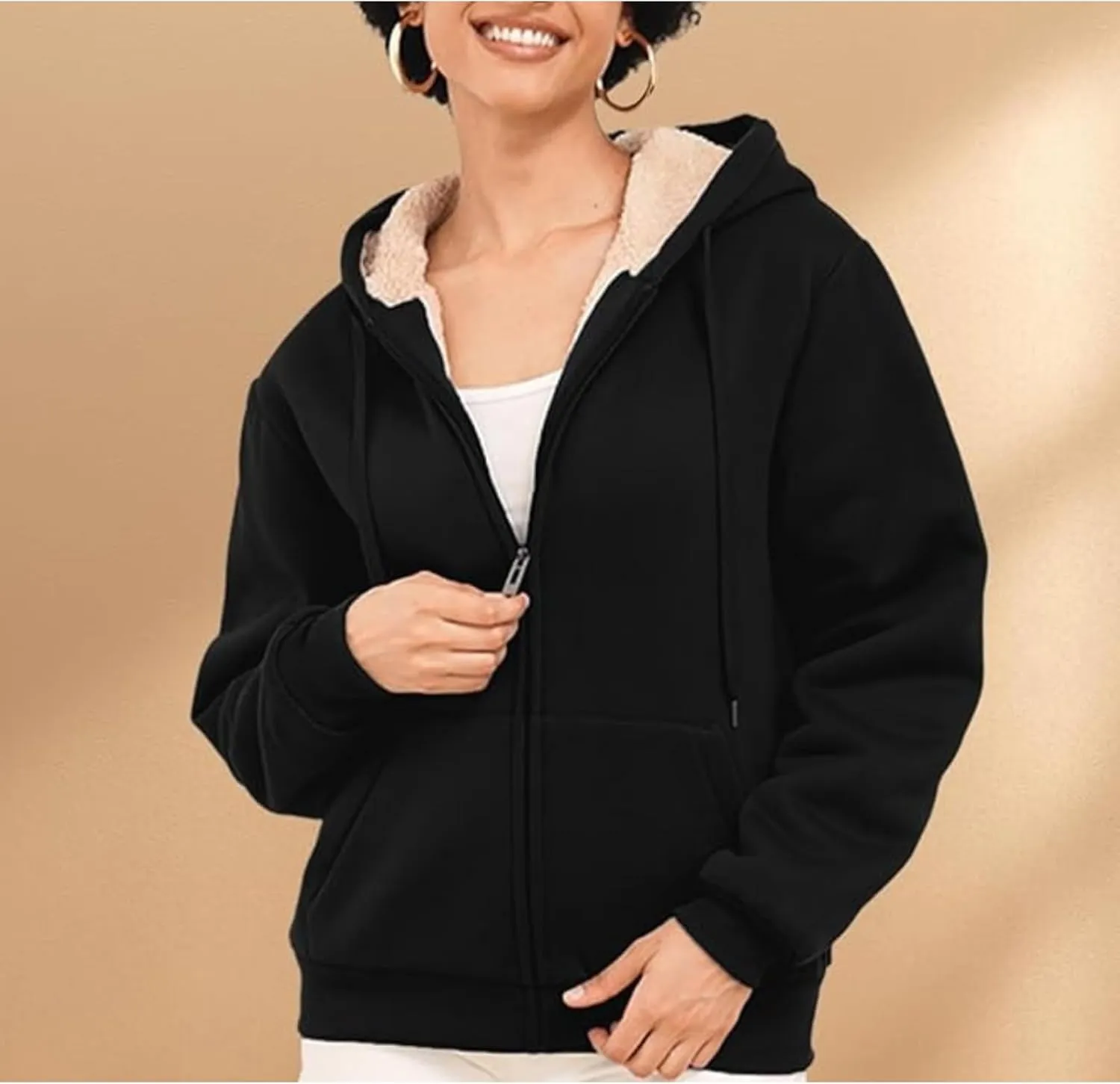 Winter Coats for Women Full Zip Sherpa Lined Hoodie Plain Warm Fleece Jacket Lightweight Versatile Sweatshirts