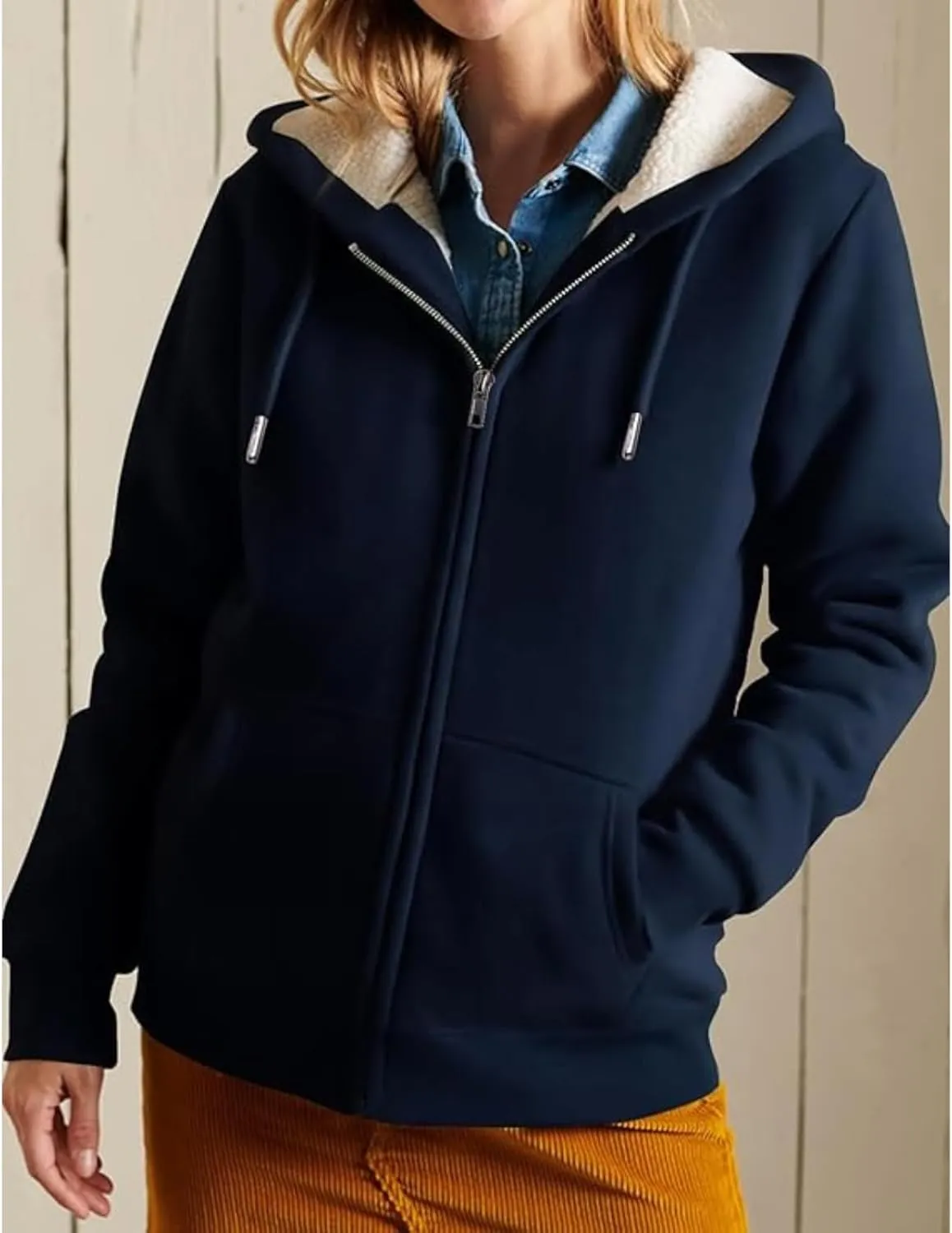 Winter Coats for Women Full Zip Sherpa Lined Hoodie Plain Warm Fleece Jacket Lightweight Versatile Sweatshirts