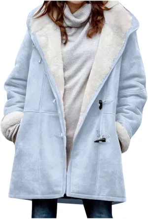 Winter Jackets for Women Sherpa Lined Jacket Women Duffle Toggle Coat Hooded Fleece Jacket Loose Fit Warm Coats