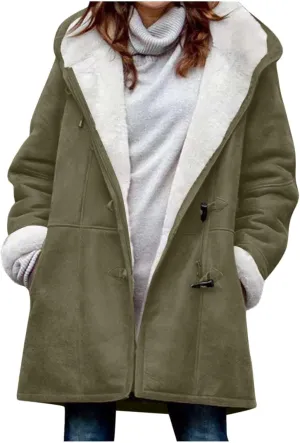 Winter Jackets for Women Sherpa Lined Jacket Women Duffle Toggle Coat Hooded Fleece Jacket Loose Fit Warm Coats