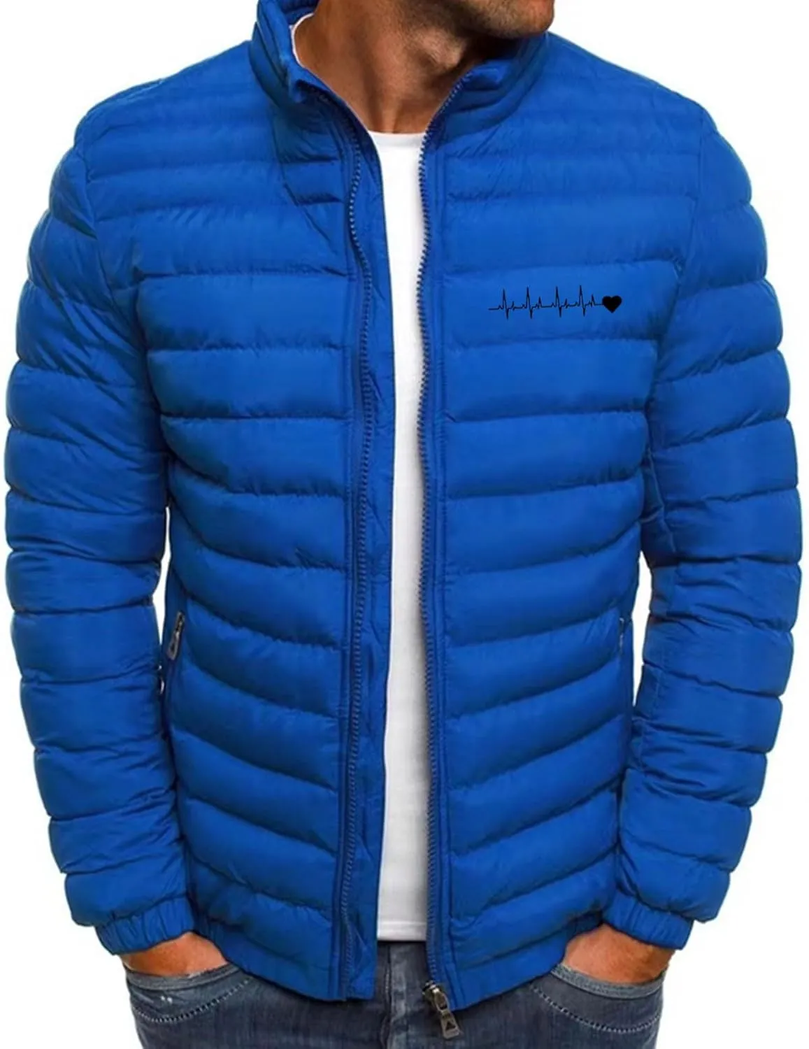 Winter Puffer Jackets for Men Lightweight Full Zip Warm Quilted Jacket Packable Down Jacket Stand Collar Coat Outwear