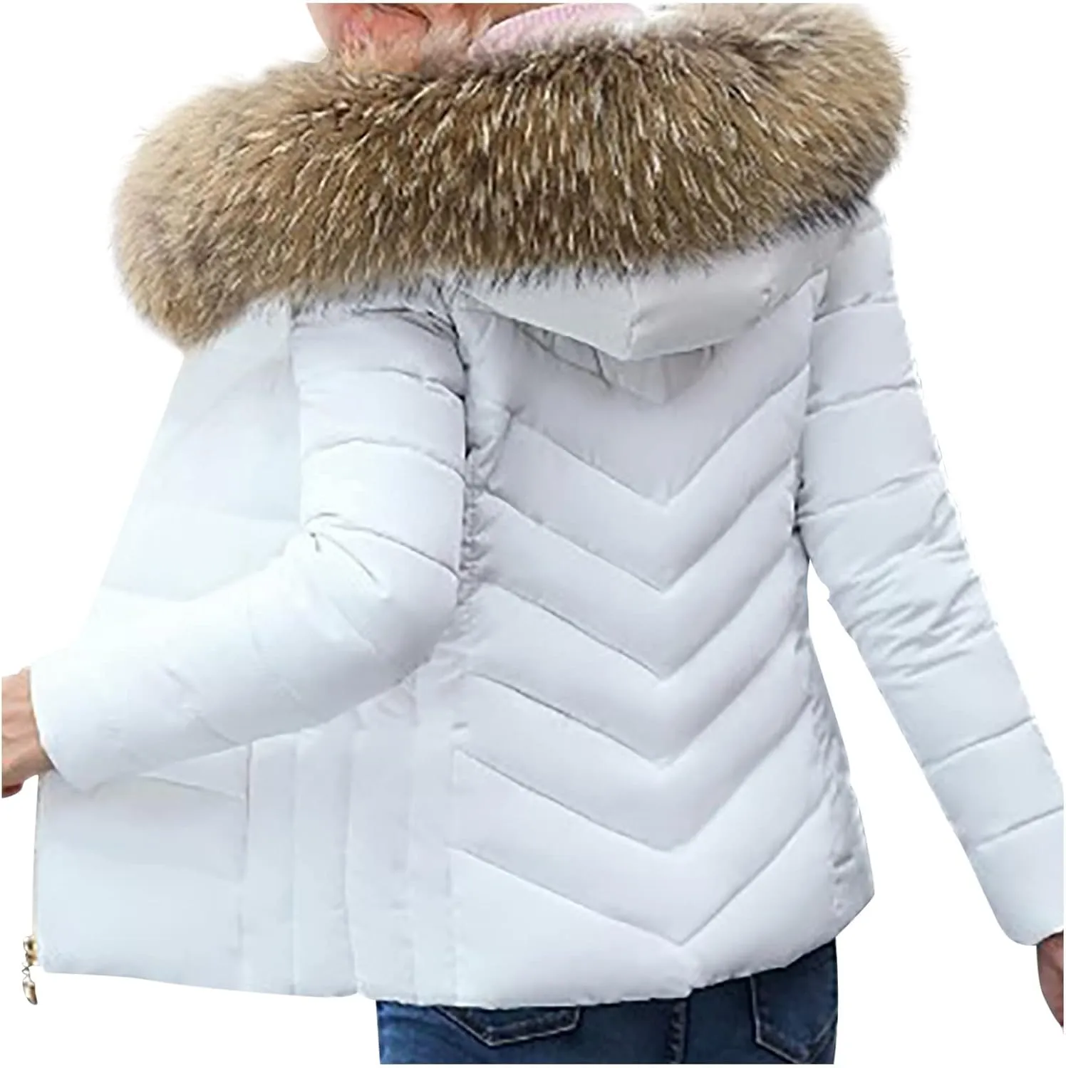 Winter Puffer Jackets for Women Plus Size Down Coats Zip Up Thermal Jacket Parkas Faux Fur Collar Hoodie Warm Outwear