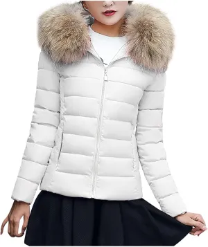 Winter Puffer Jackets for Women Plus Size Down Coats Zip Up Thermal Jacket Parkas Faux Fur Collar Hoodie Warm Outwear