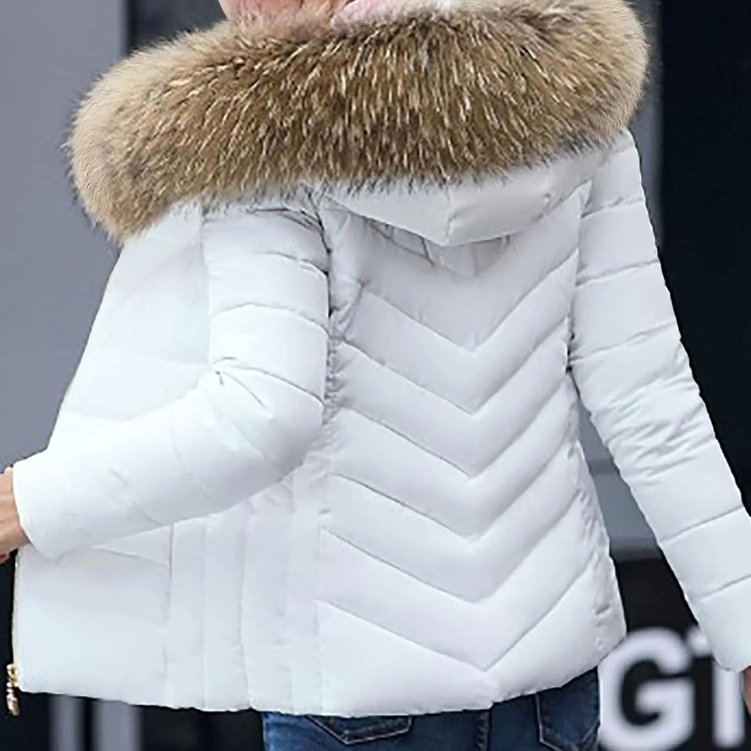 Winter Puffer Jackets for Women Plus Size Down Coats Zip Up Thermal Jacket Parkas Faux Fur Collar Hoodie Warm Outwear