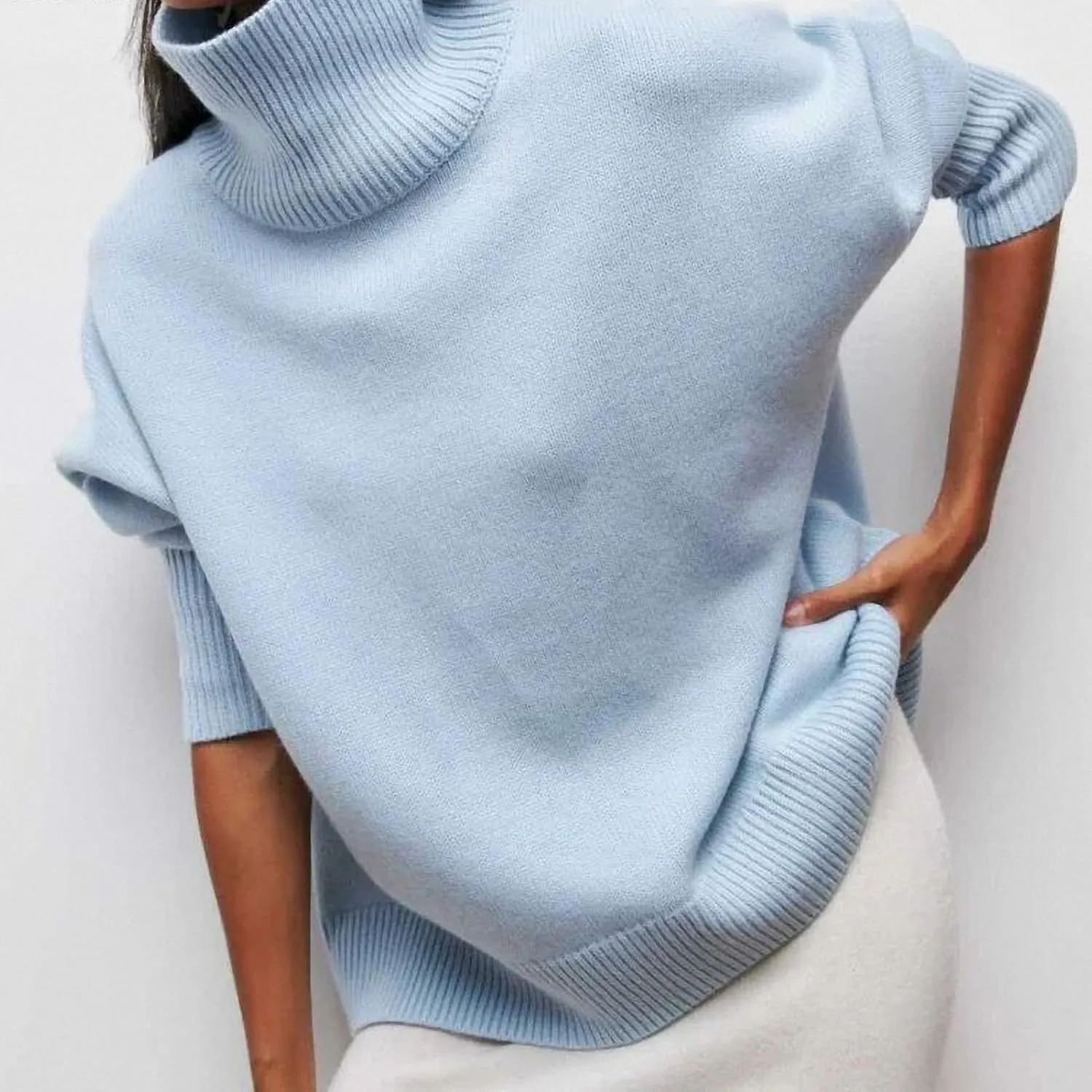 Winter Turtleneck Sweater Oversize Long Sleeve Top Autumn Casual Loose Jumper White Thick Warm Knitted Pullovers Women