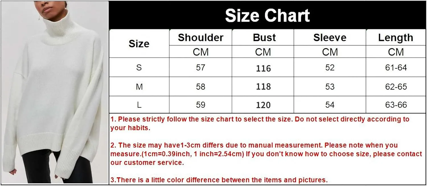 Winter Turtleneck Sweater Oversize Long Sleeve Top Autumn Casual Loose Jumper White Thick Warm Knitted Pullovers Women