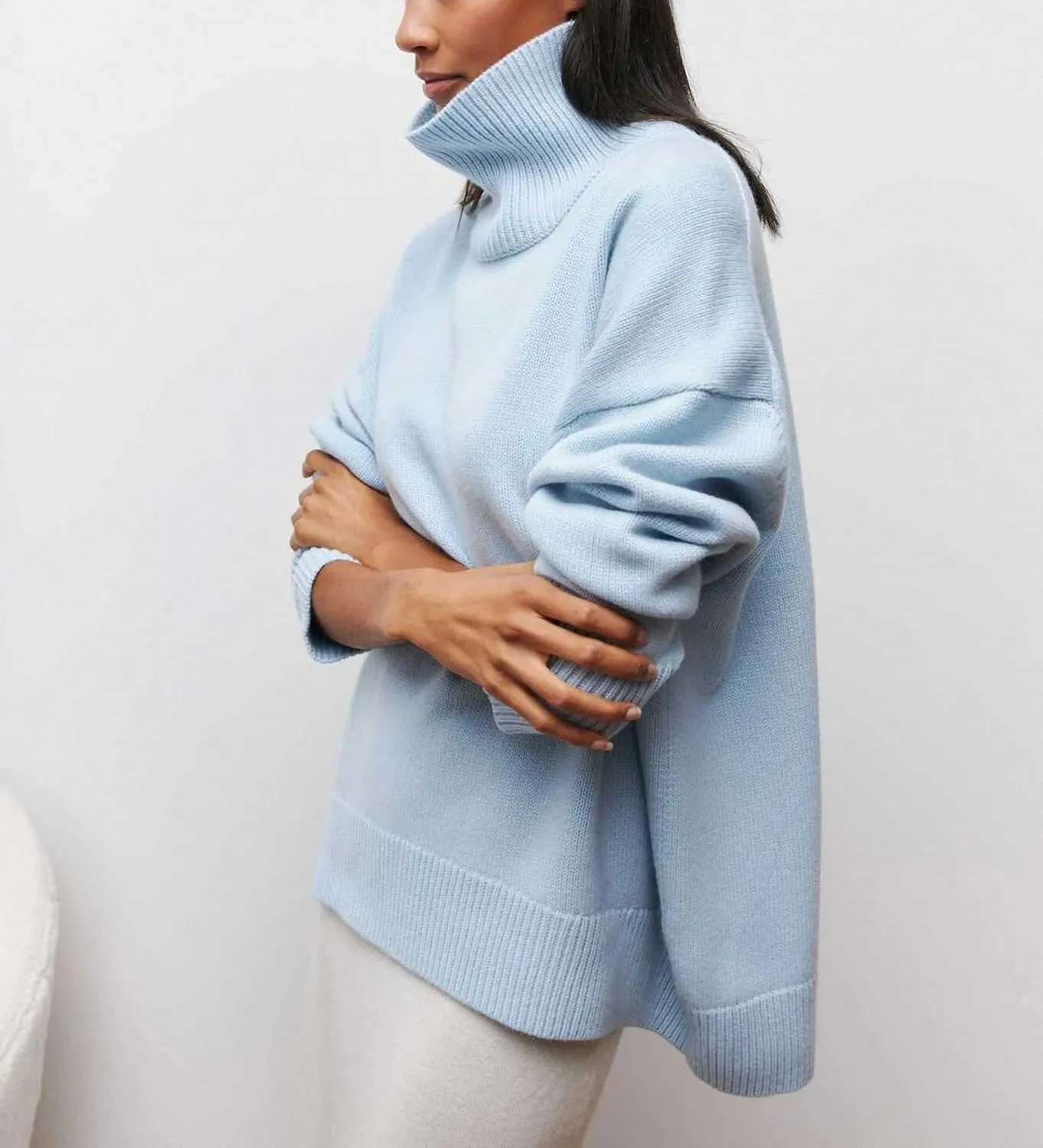 Winter Turtleneck Sweater Oversize Long Sleeve Top Autumn Casual Loose Jumper White Thick Warm Knitted Pullovers Women