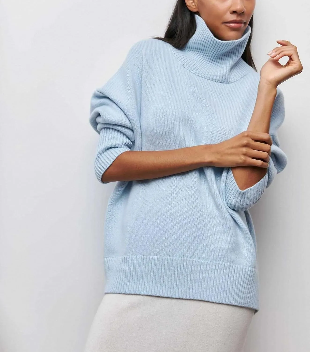Winter Turtleneck Sweater Oversize Long Sleeve Top Autumn Casual Loose Jumper White Thick Warm Knitted Pullovers Women