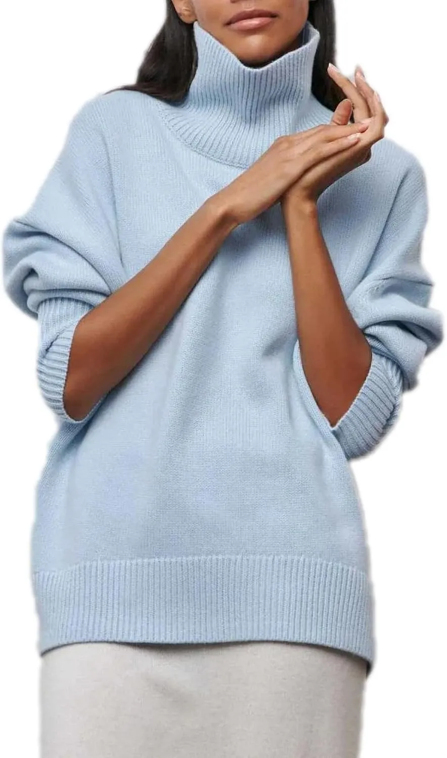 Winter Turtleneck Sweater Oversize Long Sleeve Top Autumn Casual Loose Jumper White Thick Warm Knitted Pullovers Women