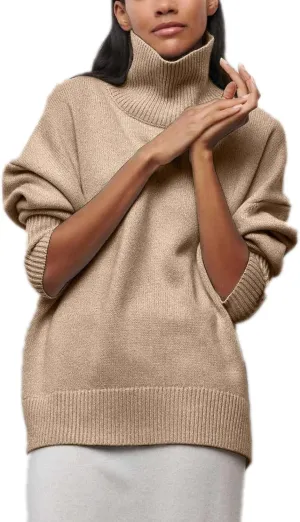 Winter Turtleneck Sweater Oversize Long Sleeve Top Autumn Casual Loose Jumper White Thick Warm Knitted Pullovers Women