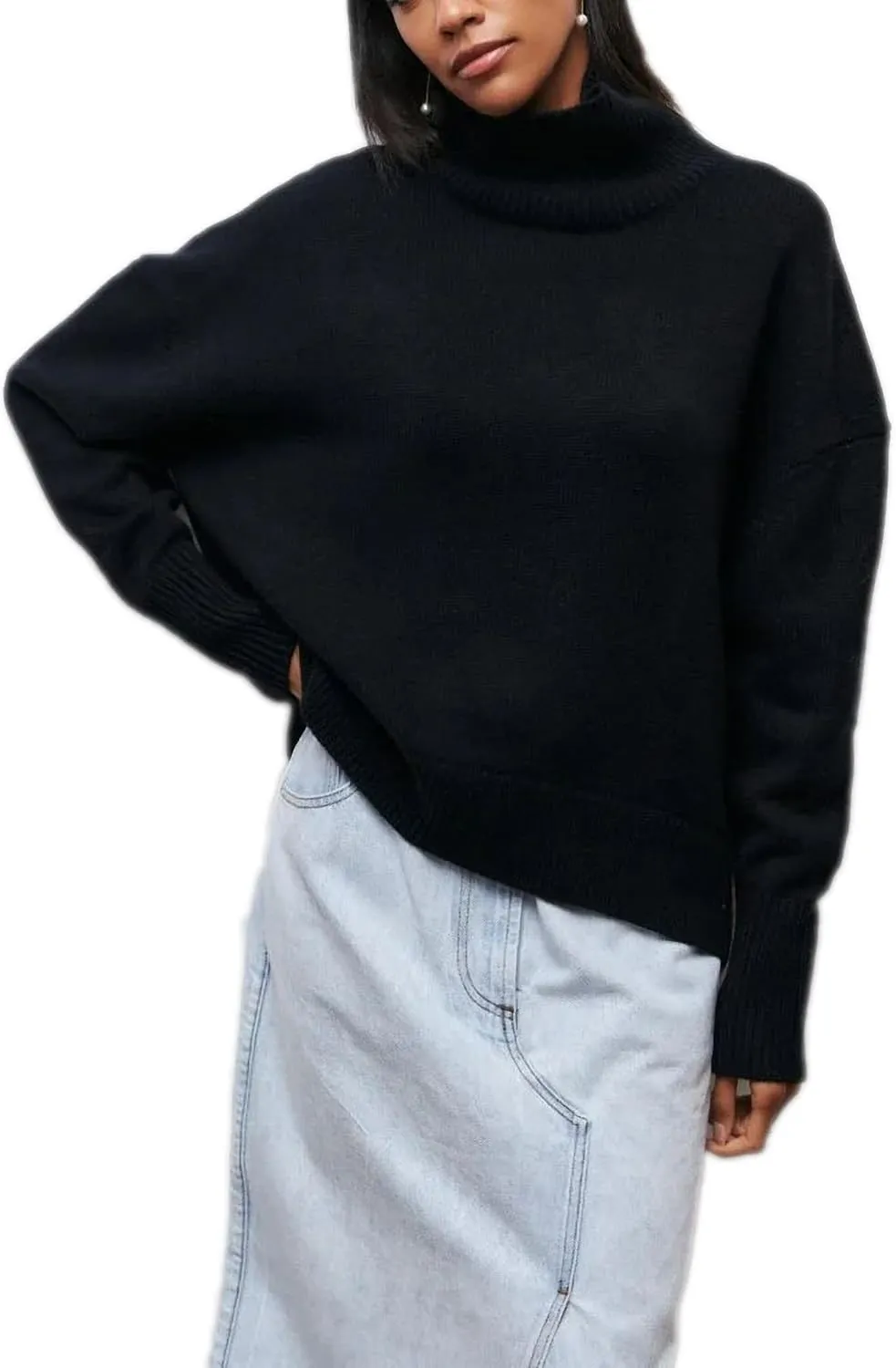 Winter Turtleneck Sweater Oversize Long Sleeve Top Autumn Casual Loose Jumper White Thick Warm Knitted Pullovers Women