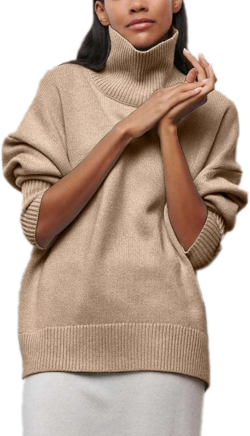 Winter Turtleneck Sweater Oversize Long Sleeve Top Autumn Casual Loose Jumper White Thick Warm Knitted Pullovers Women