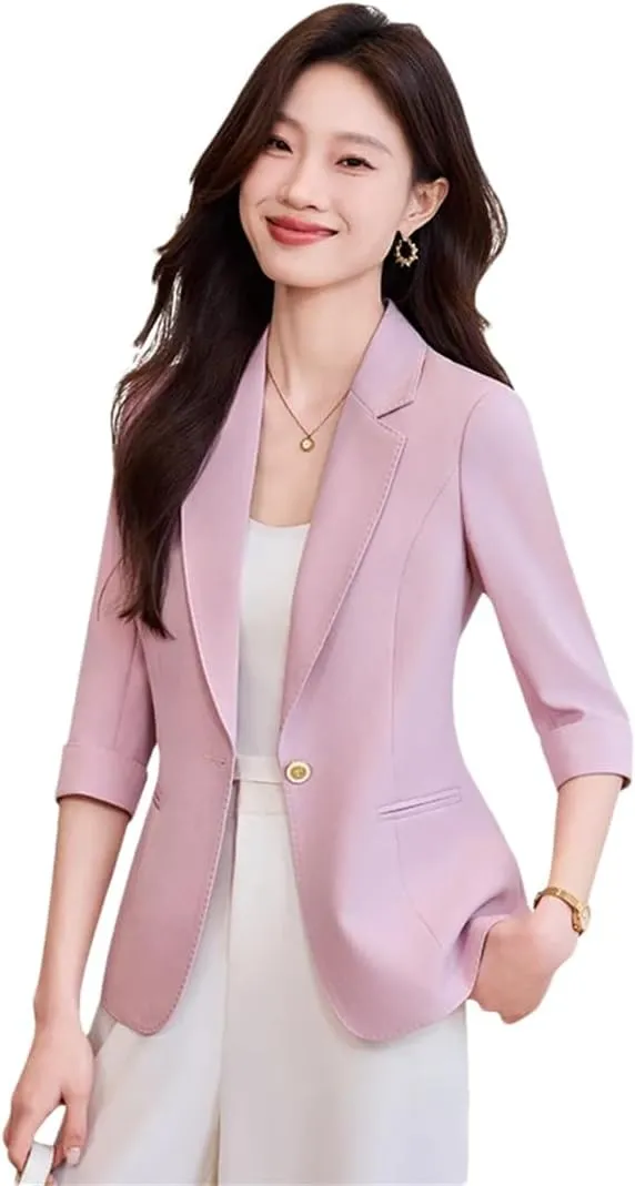 Women Casual Suit Jackets Half Sleeve Office Ladies Work Business Blazer Coat