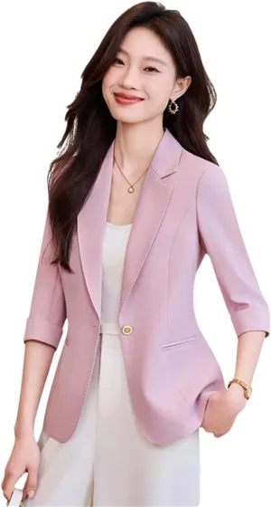 Women Casual Suit Jackets Half Sleeve Office Ladies Work Business Blazer Coat
