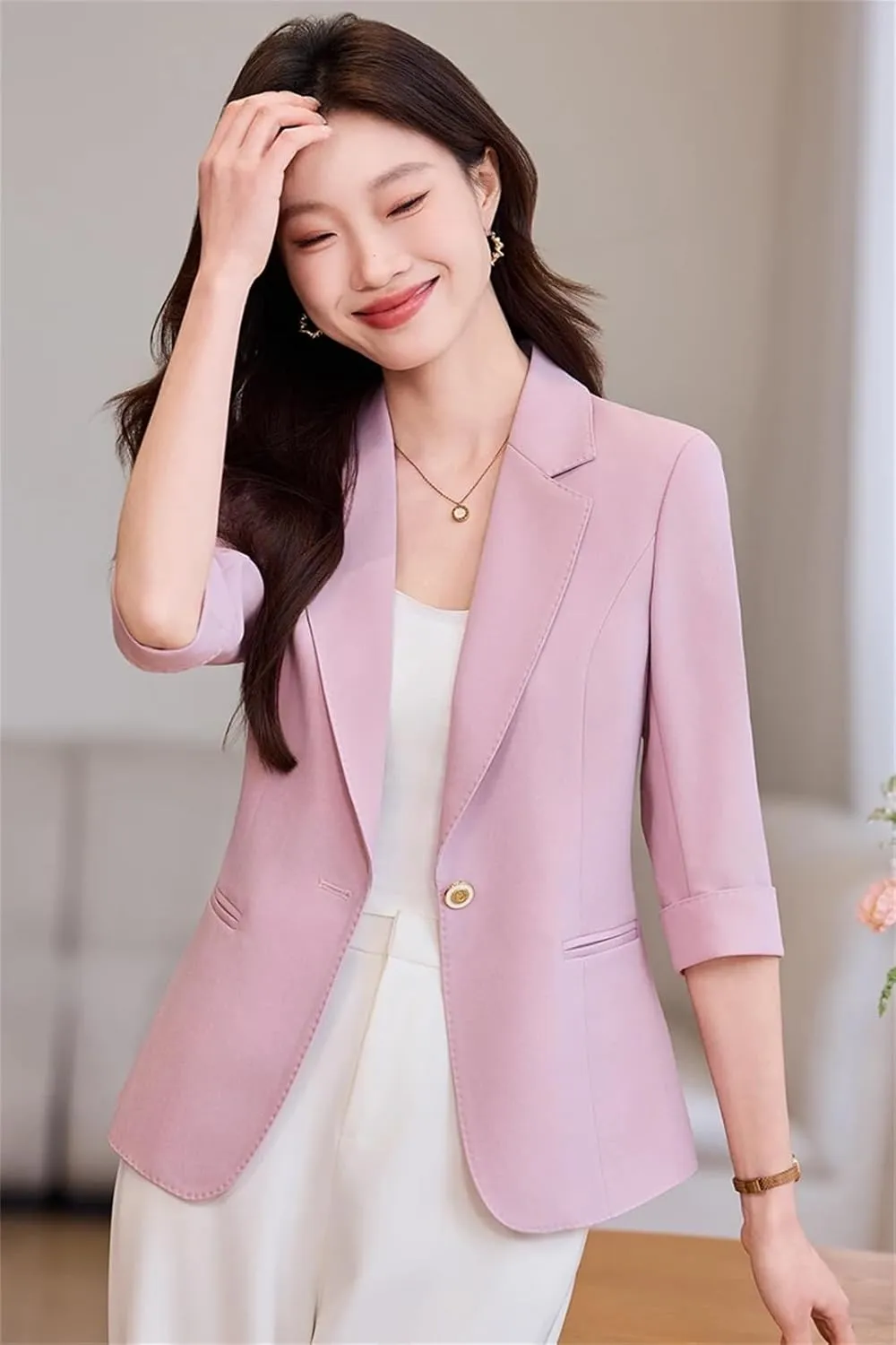 Women Casual Suit Jackets Half Sleeve Office Ladies Work Business Blazer Coat