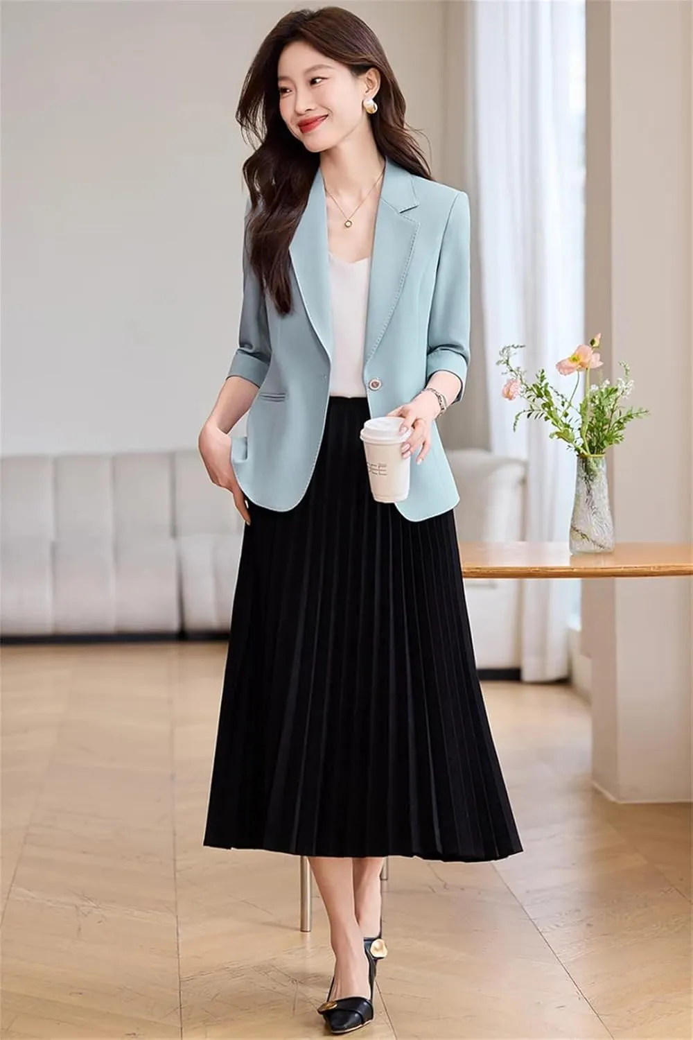 Women Casual Suit Jackets Half Sleeve Office Ladies Work Business Blazer Coat