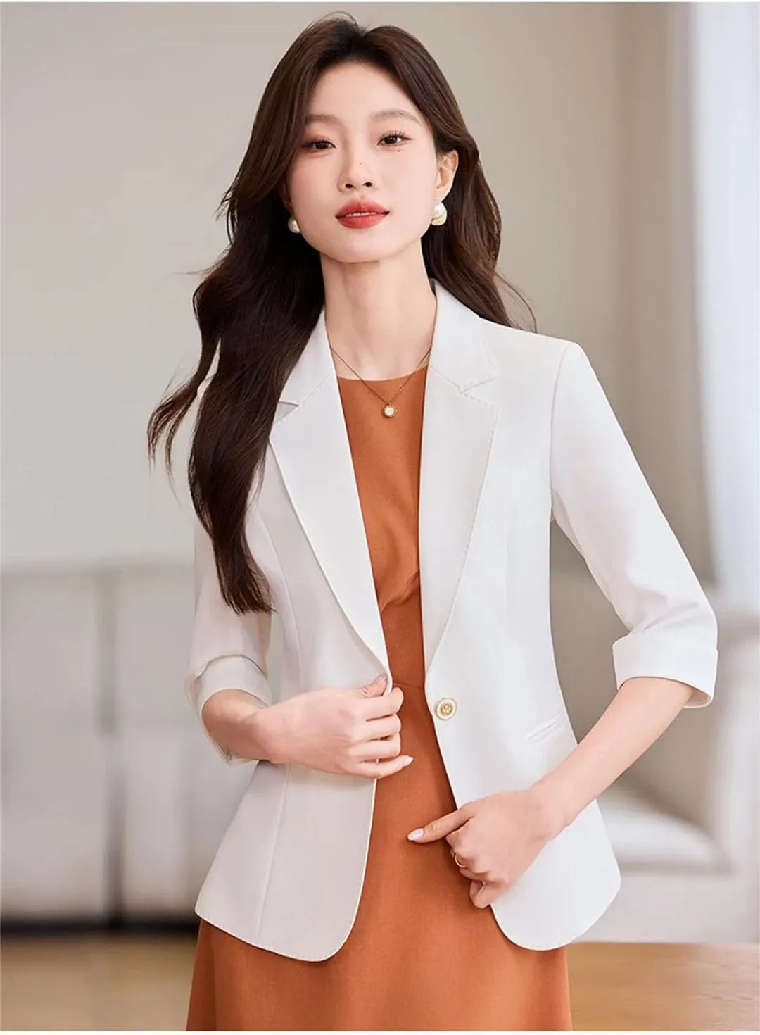 Women Casual Suit Jackets Half Sleeve Office Ladies Work Business Blazer Coat