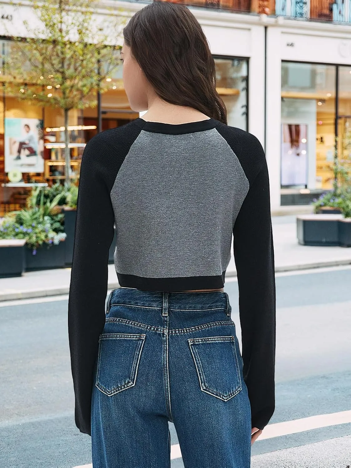 Women Cropped Sweater Long Sleeve Crewneck Knit Pullover Star Sweaters Trendy Winter Cute Casual Tops