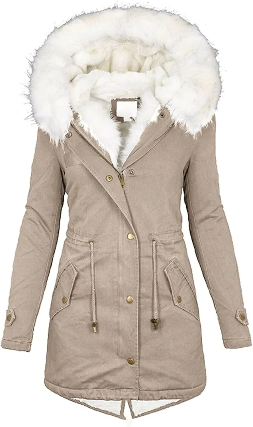 Women Down Puffer Jacket with Hood Trendy Winter Fashion Lined Hooded Snow Coat Jacket Outwear Long Jackets for