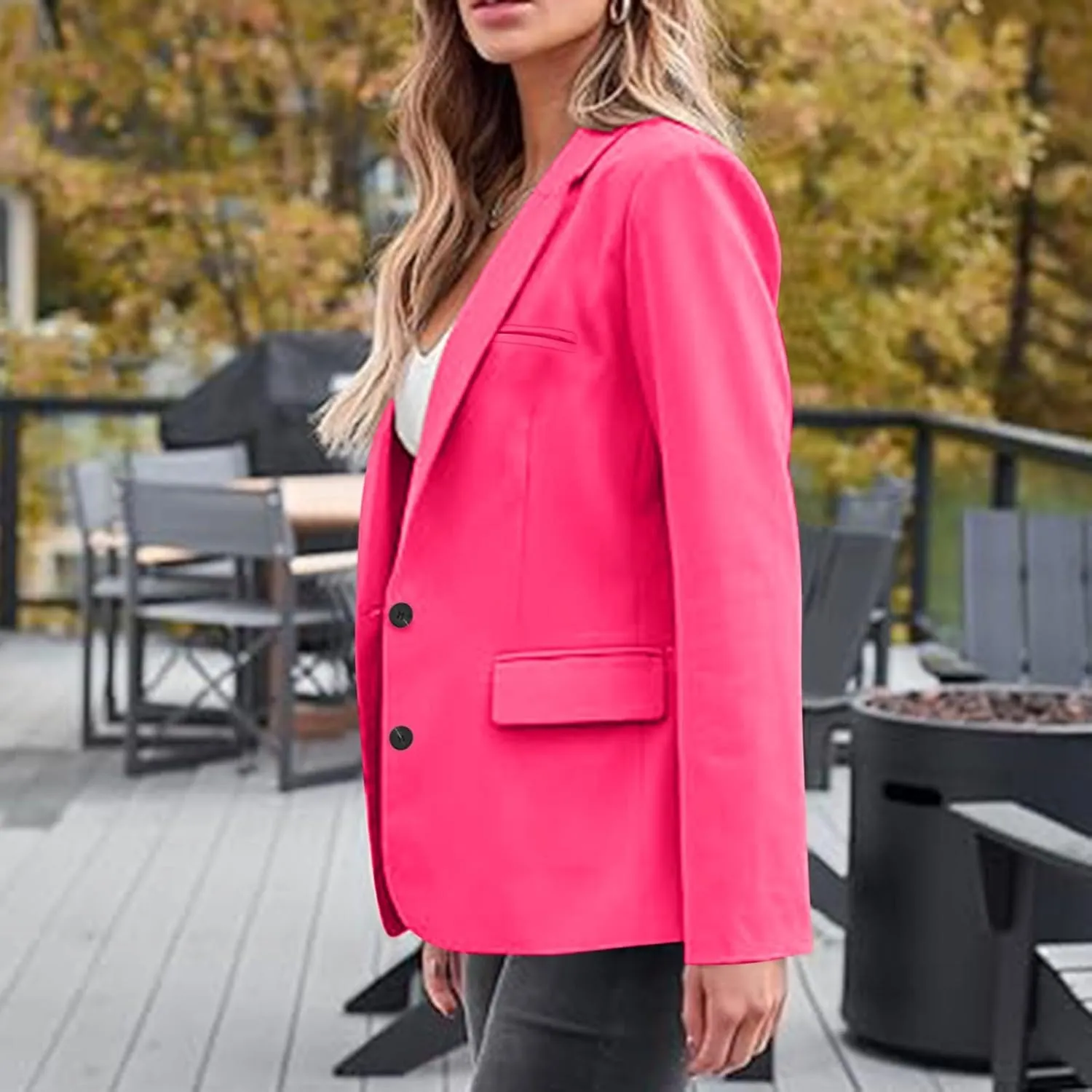 Women Fall Blazers Business Casual Suit Jackets with Pockets Notched Lapel Button Open Front Long Sleeve Work Blazer