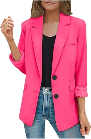 Women Fall Blazers Business Casual Suit Jackets with Pockets Notched Lapel Button Open Front Long Sleeve Work Blazer