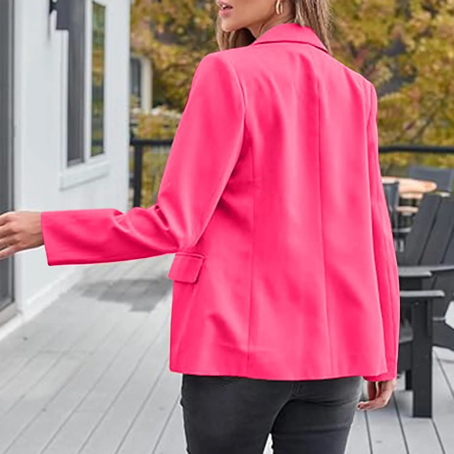 Women Fall Blazers Business Casual Suit Jackets with Pockets Notched Lapel Button Open Front Long Sleeve Work Blazer