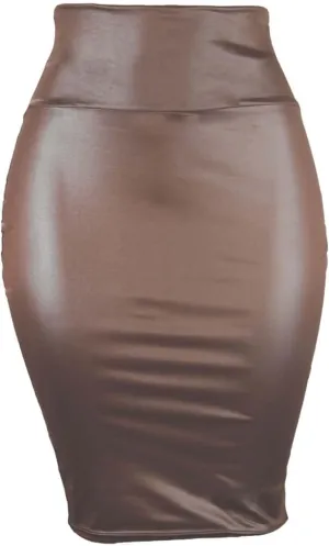 Women Faux PU Skirt High Waist Bodycon Midi Leather Skirt Office Work Mini Pencil Skirt Casual Slim Long Skirt