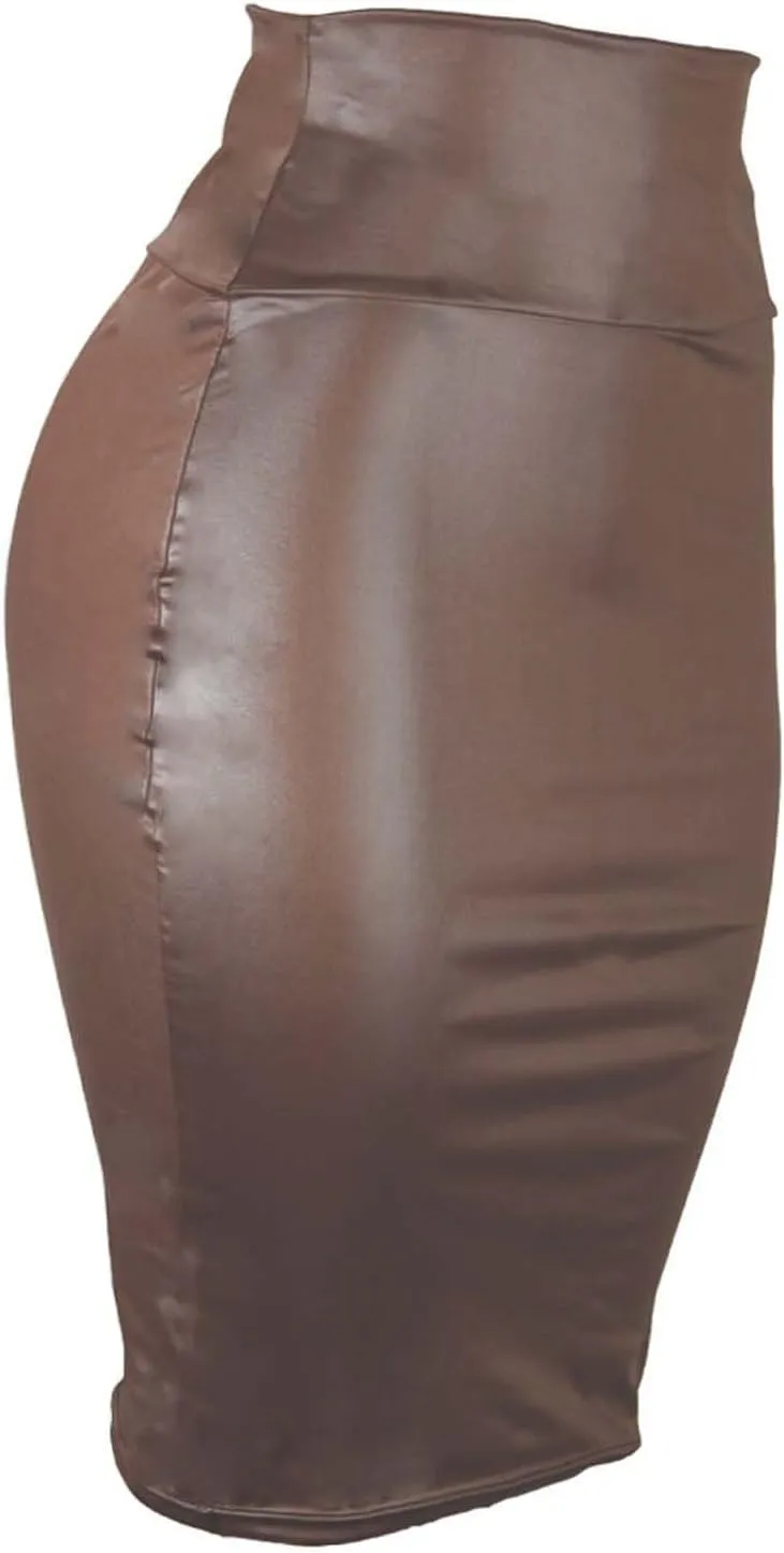 Women Faux PU Skirt High Waist Bodycon Midi Leather Skirt Office Work Mini Pencil Skirt Casual Slim Long Skirt