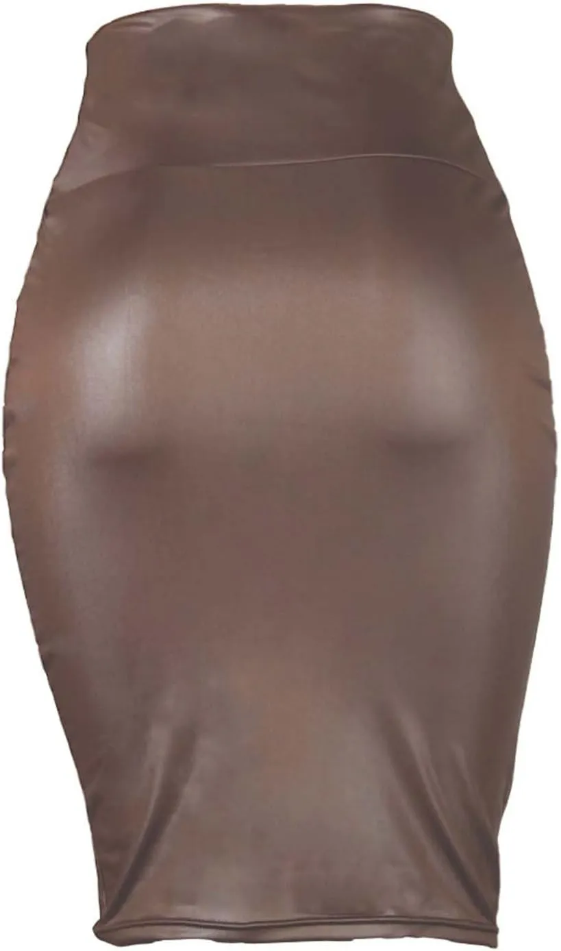 Women Faux PU Skirt High Waist Bodycon Midi Leather Skirt Office Work Mini Pencil Skirt Casual Slim Long Skirt
