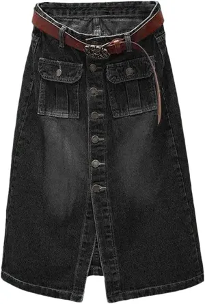 Women Front Split Denim Sheath Female Single-Breasted Midi Ladies High Waist Pencil Skirts