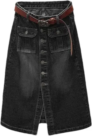 Women Front Split Denim Sheath Skirts Female Single-Breasted High Waist Midi Jeans Pencil Skirts
