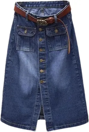 Women Front Split Denim Sheath Skirts Female Single-Breasted High Waist Midi Jeans Pencil Skirts