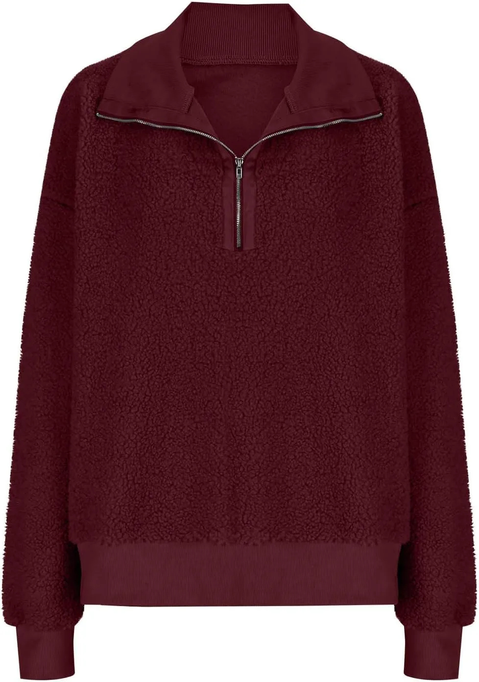 Women Fuzzy Sweatshirt Fleece Quarter Zip Pullover Oversized Winter Tops Sherpa Lined Outwear Casual Warm Sweater