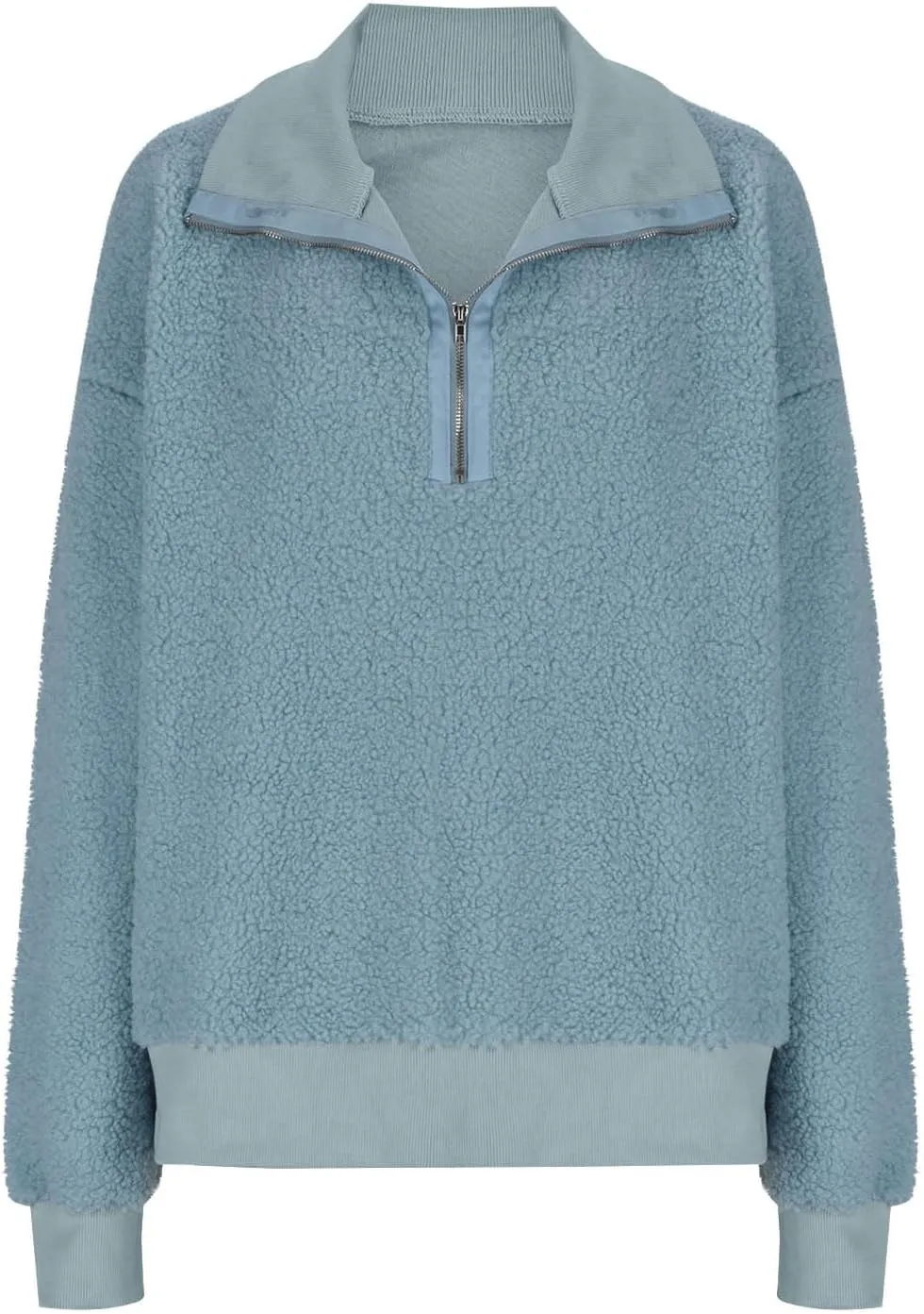 Women Fuzzy Sweatshirt Fleece Quarter Zip Pullover Oversized Winter Tops Sherpa Lined Outwear Casual Warm Sweater