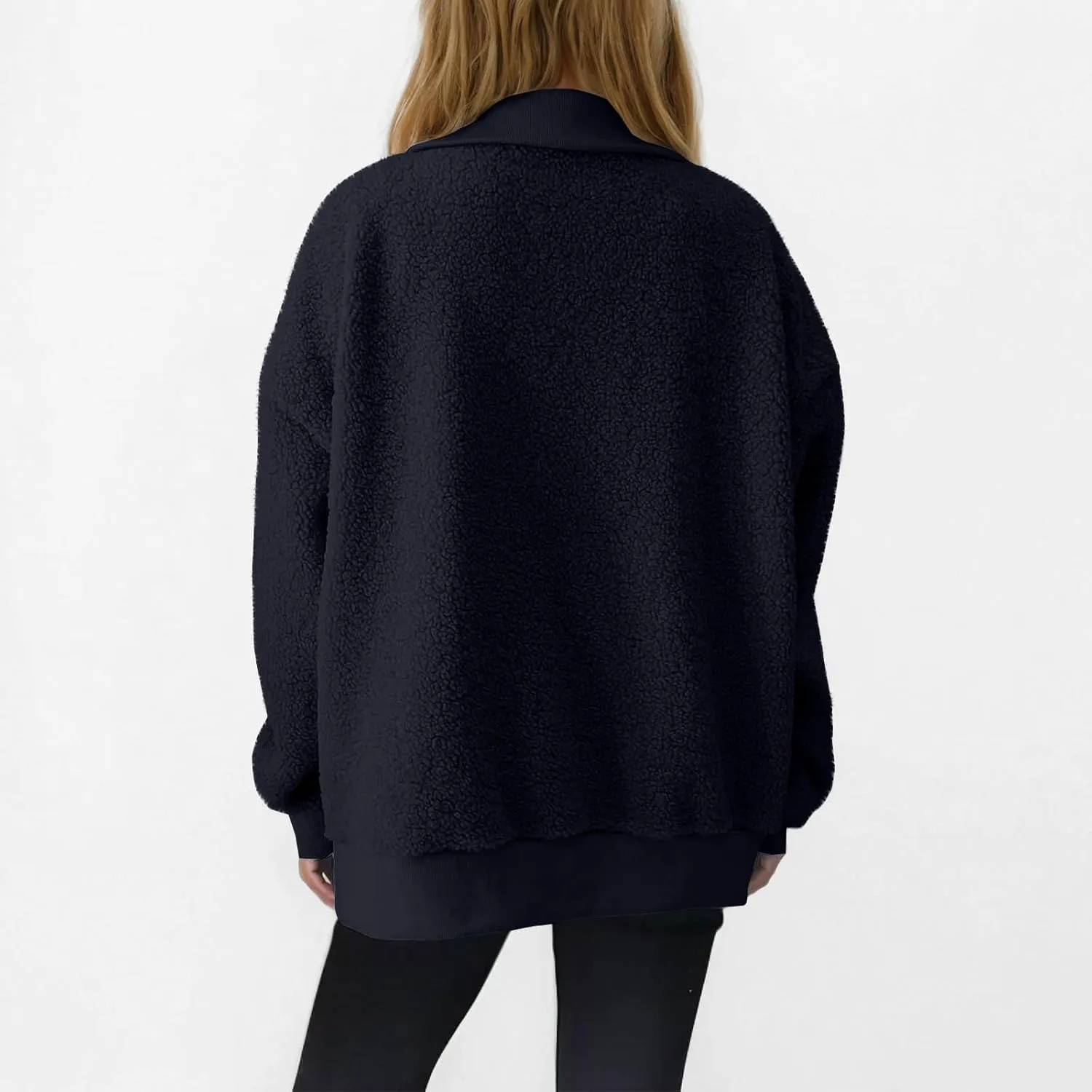Women Fuzzy Sweatshirt Fleece Quarter Zip Pullover Oversized Winter Tops Sherpa Lined Outwear Casual Warm Sweater