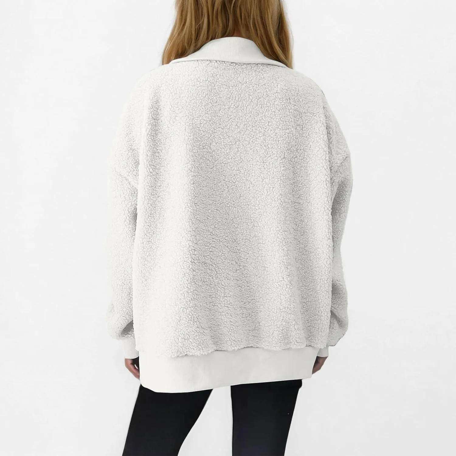 Women Fuzzy Sweatshirt Fleece Quarter Zip Pullover Oversized Winter Tops Sherpa Lined Outwear Casual Warm Sweater
